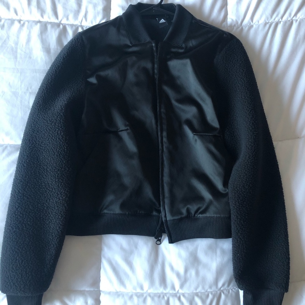 adidas satin + teddy bomber jacket